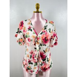 Ember Floral Tie Front Blouse Top S/M